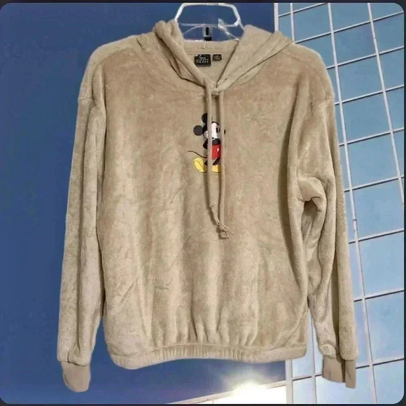 Disney Mickey Mouse tan soft fuzzy hoodie top shirt size Medium - Picture 1 of 11